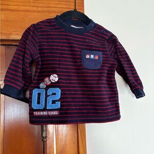 Navy and Red Striped baby fleece Sweater 6m